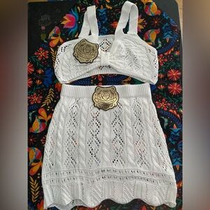 Women knitted top and skirt set 2pcs